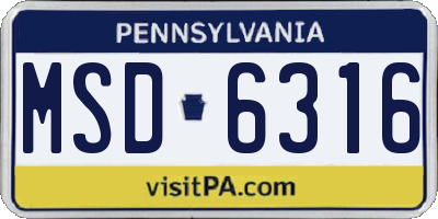 PA license plate MSD6316