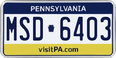 PA license plate MSD6403