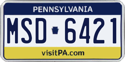 PA license plate MSD6421