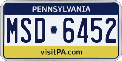 PA license plate MSD6452