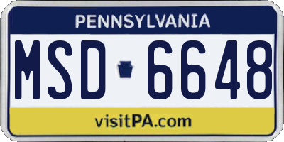 PA license plate MSD6648