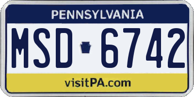 PA license plate MSD6742