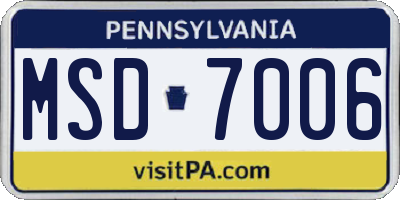 PA license plate MSD7006