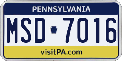 PA license plate MSD7016