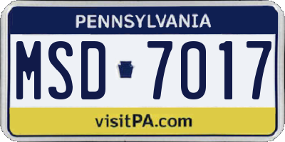 PA license plate MSD7017