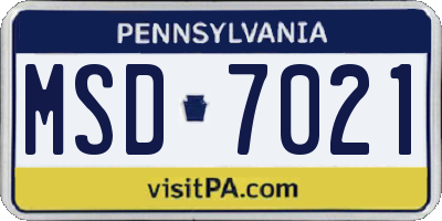 PA license plate MSD7021
