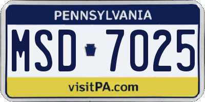 PA license plate MSD7025