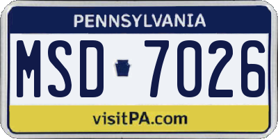 PA license plate MSD7026