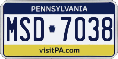 PA license plate MSD7038