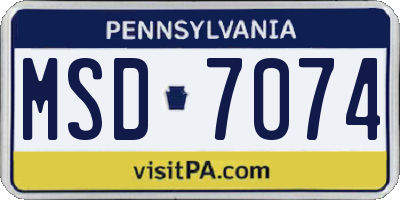PA license plate MSD7074