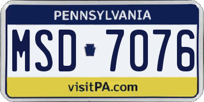 PA license plate MSD7076