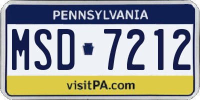 PA license plate MSD7212
