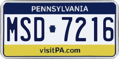 PA license plate MSD7216