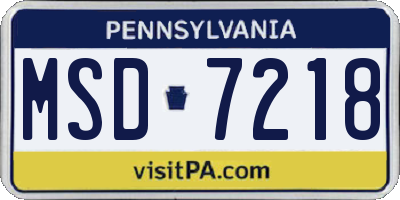 PA license plate MSD7218
