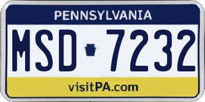 PA license plate MSD7232