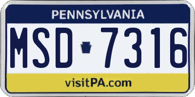 PA license plate MSD7316
