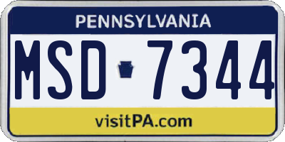 PA license plate MSD7344