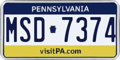 PA license plate MSD7374