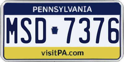 PA license plate MSD7376