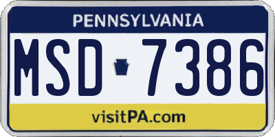 PA license plate MSD7386