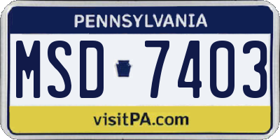 PA license plate MSD7403