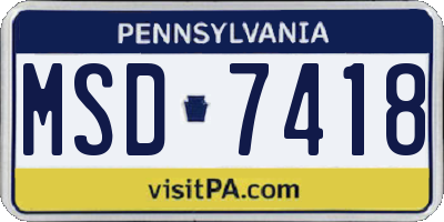 PA license plate MSD7418