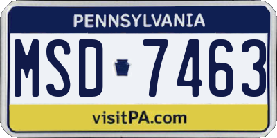 PA license plate MSD7463