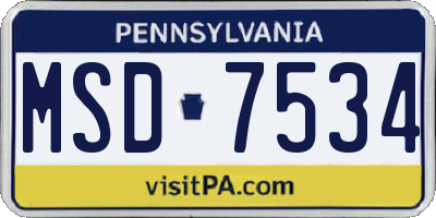 PA license plate MSD7534