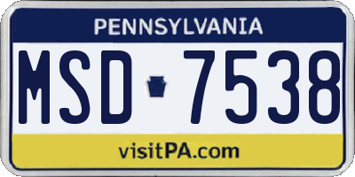 PA license plate MSD7538