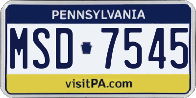 PA license plate MSD7545