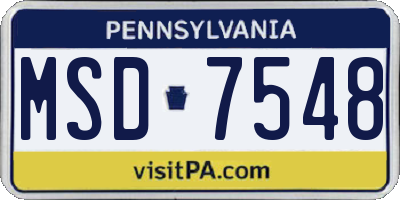 PA license plate MSD7548