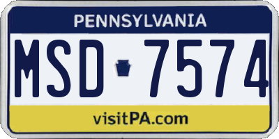 PA license plate MSD7574