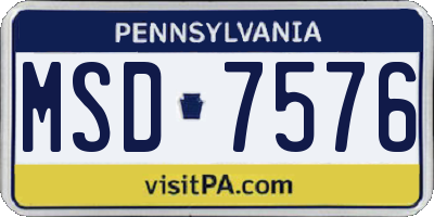 PA license plate MSD7576