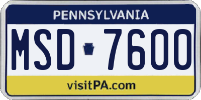 PA license plate MSD7600