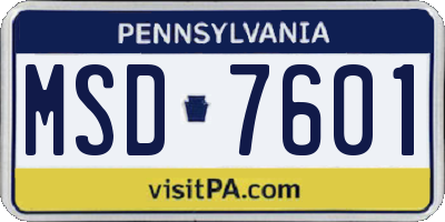 PA license plate MSD7601
