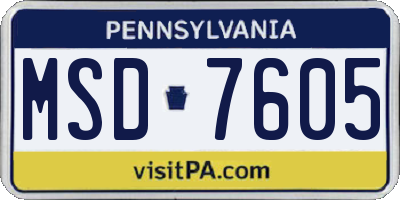 PA license plate MSD7605