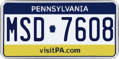 PA license plate MSD7608