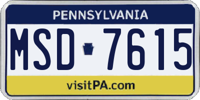 PA license plate MSD7615