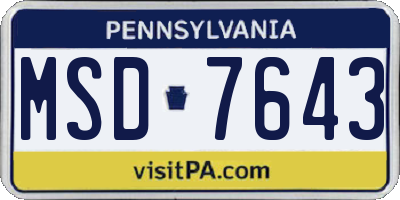 PA license plate MSD7643