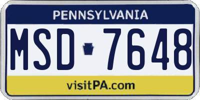 PA license plate MSD7648