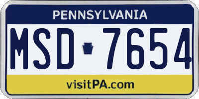 PA license plate MSD7654