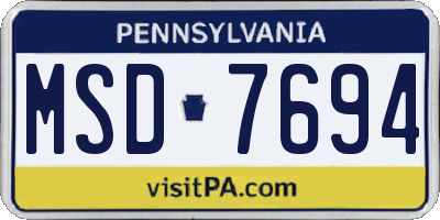 PA license plate MSD7694