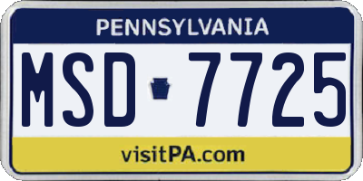 PA license plate MSD7725