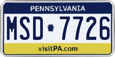 PA license plate MSD7726