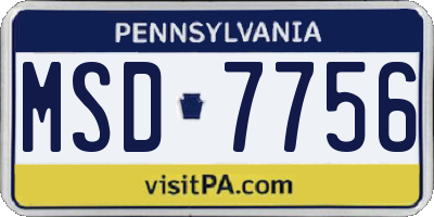 PA license plate MSD7756