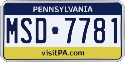 PA license plate MSD7781