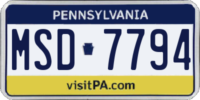 PA license plate MSD7794