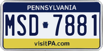 PA license plate MSD7881
