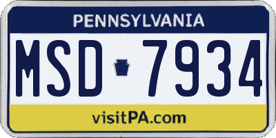 PA license plate MSD7934