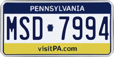 PA license plate MSD7994